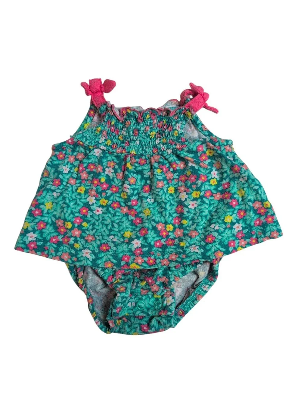 🍁2/$7🍁CARTER'S Blue & Pink Skirted Floral Sleeveless Newborn Baby Girl Onesie